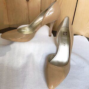 Anne Klein AKZYA Tan Nude Patent Leather Heels, Size 8M